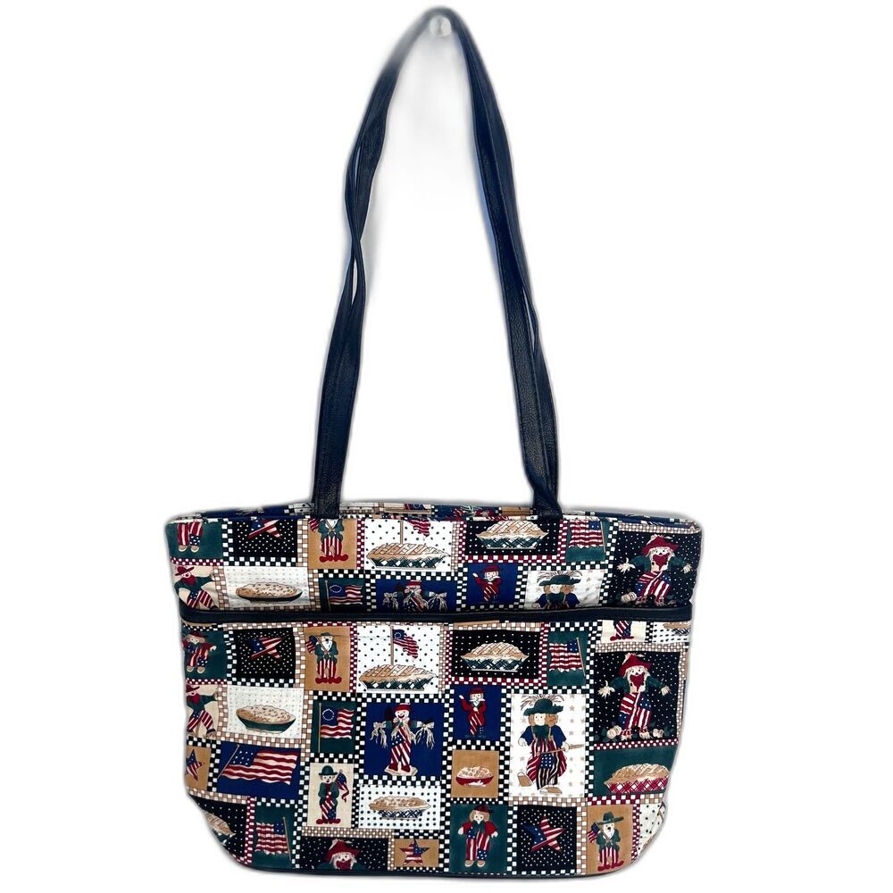 Patriotic Themed‎ Shoulder Tote Bag Top Zip Vinyl Interior American Pie